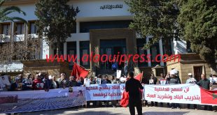 وقفة احتجاجية للمستثمرين فوق الأراضي العرشية أمام المحكمة الإبتدائية بفاس